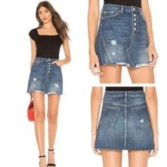 Free People Harvey Blue Distressed Mini Skirt - Picture 1 of 8